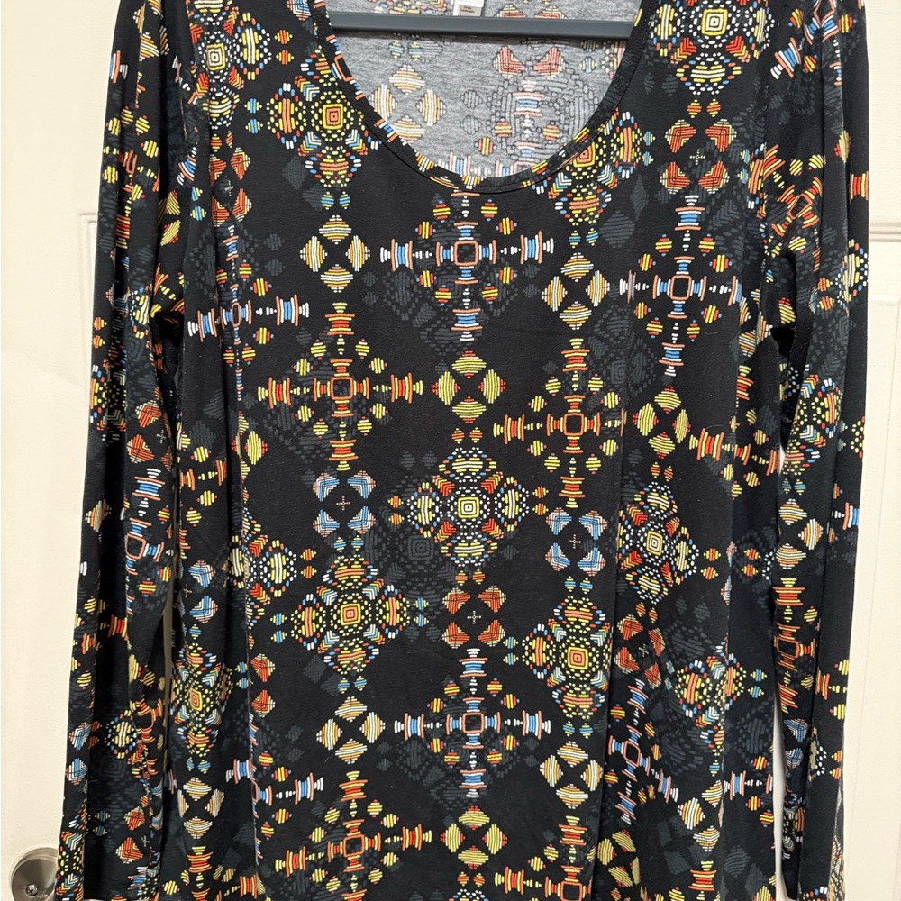 LuLaRoe Black Top with Colorful Geometric Design
